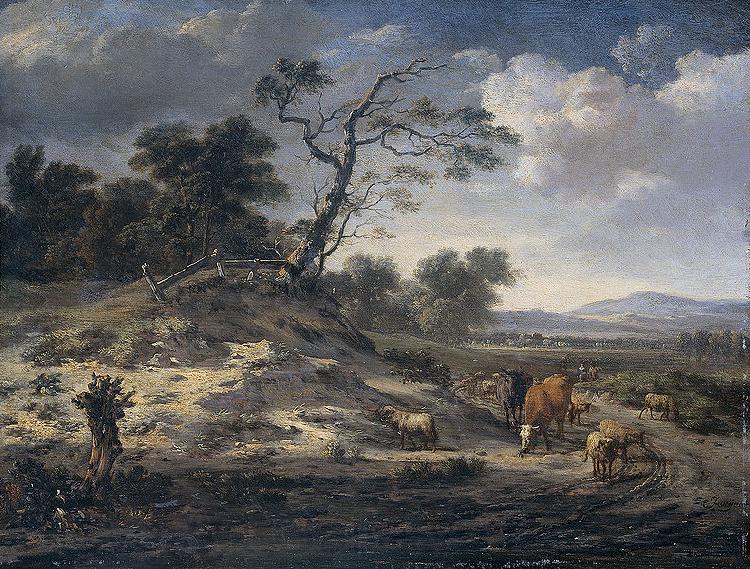 Jan Wijnants Landscape with cattle on a country road. Spain oil painting art